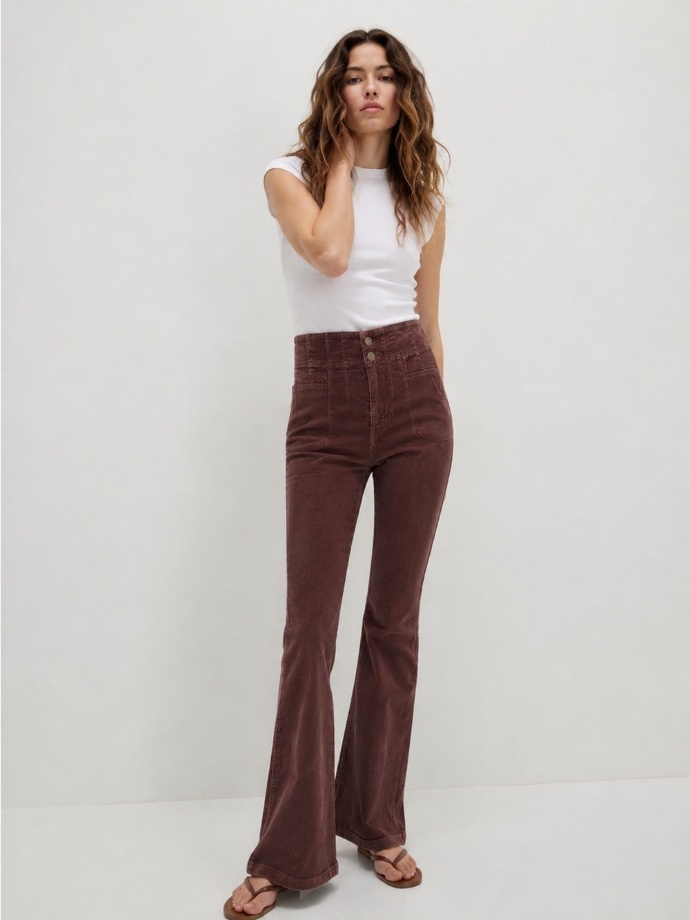 Free People We The Free Brown Corduroy Flare Pants Size 25 High Rise